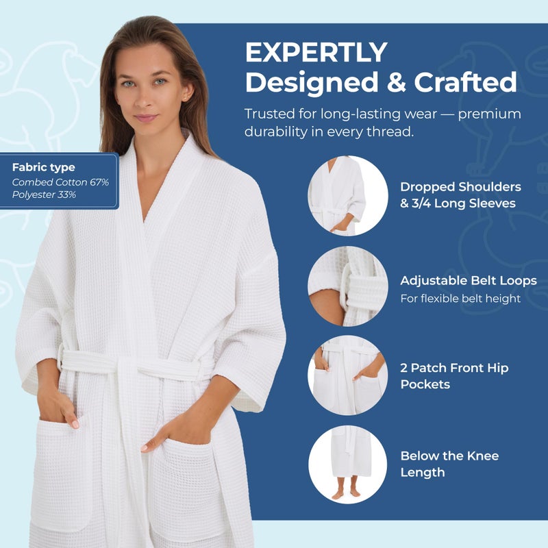MONARCH Square Waffle Spa Kimono Robe for Men or Women â€“ Soft Lightweight Textured Fabric with Classic Kimono Design, Generously Sized Hotel & Spa Robe with Pockets â€“ Machine Washable - Image 4
